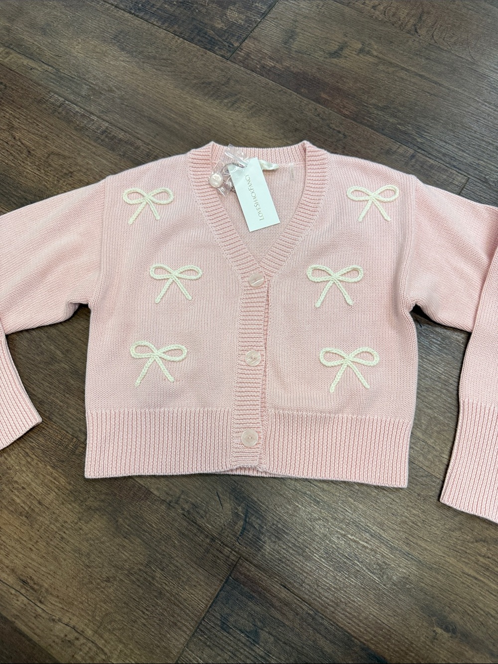 LoveShackFancy Pink Bow-Appliqué Cropped Cardigan